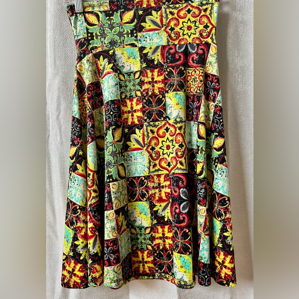 LULAROE AZURE MULTICOLOR PATCHWORK QUILT PRINT STRETCHY SWING SKIRT!